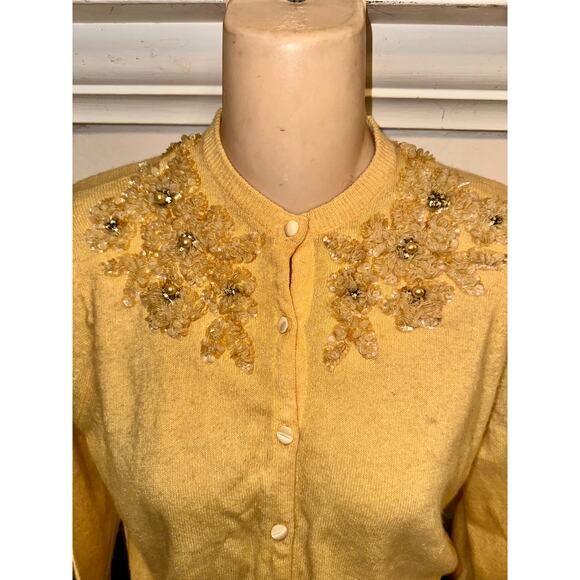 VINTAGE 50's 60's BEADED CASHMERE CARDIGAN SWEATER - Picture 8 of 8